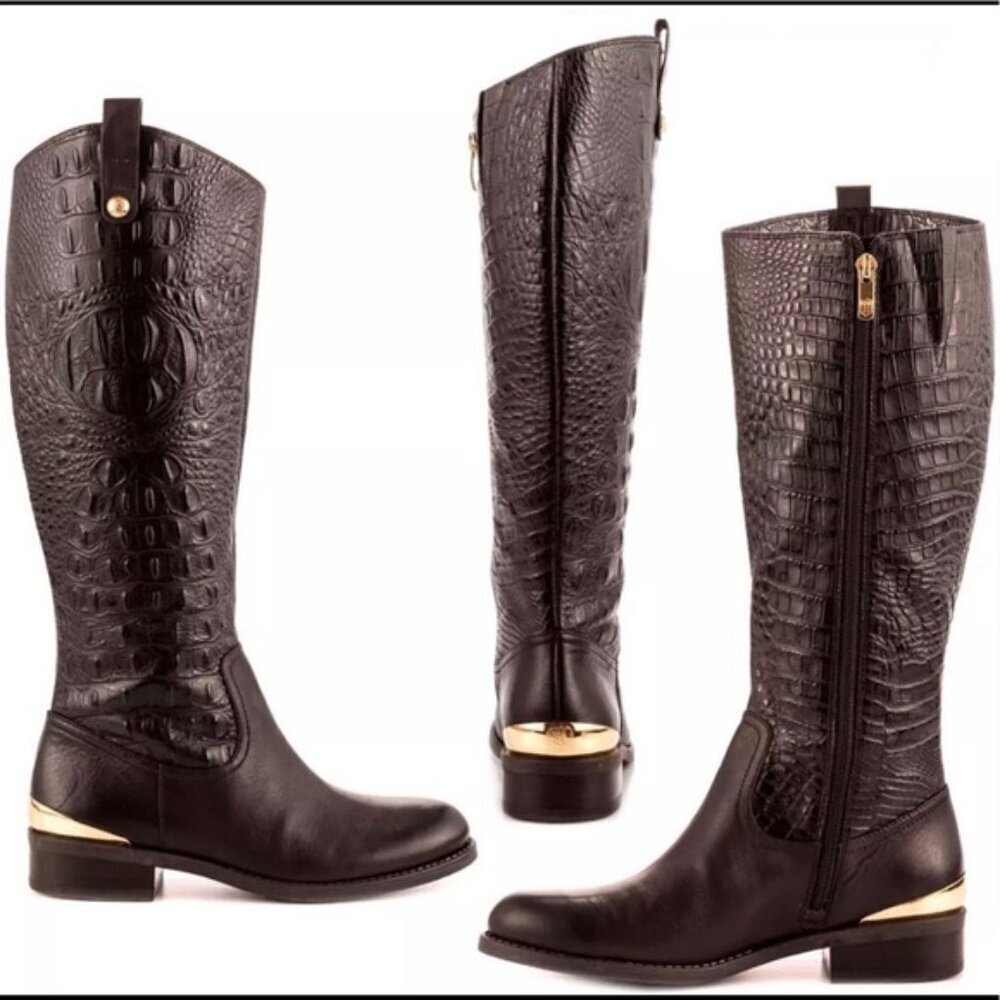 Beautiful Vince Camuto Leather Kamino Fudge Brownie Riding Boots Size 7.5